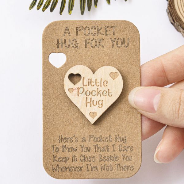 Personalization Pocket hug wooden token heart, bear
